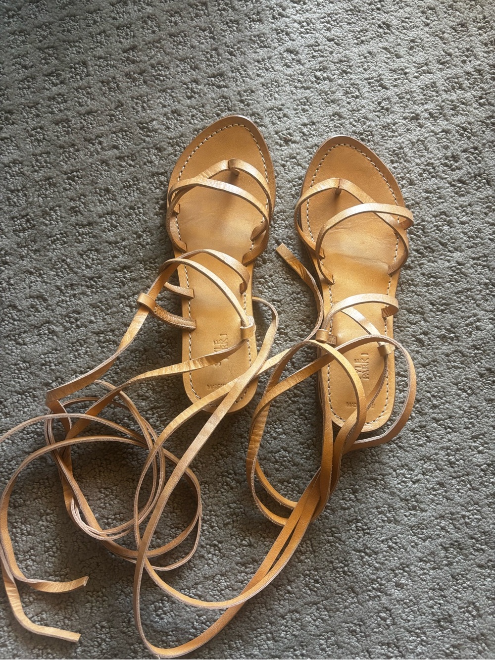 Women’s Greek Gladiator Sandals Lace-Up Strappy Sandals in Tan, real leather.